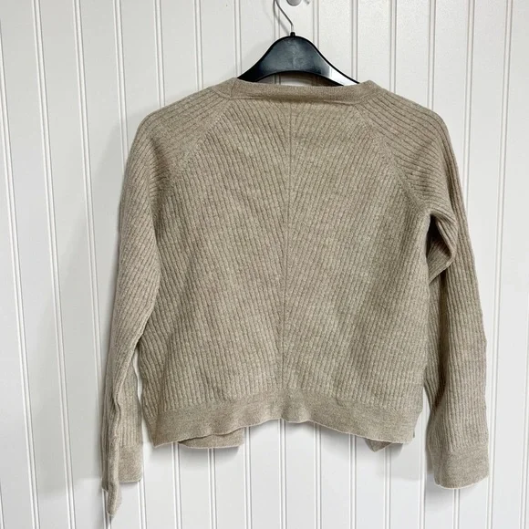 Amour Vert Light Taupe Wool Ribbed Knit Open Front Cardigan Sweater Small S - Picture 2 of 6